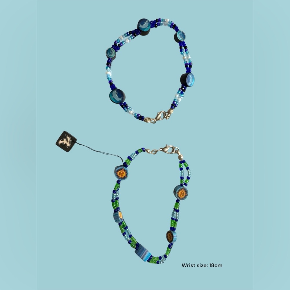 Blue and Green Beaded Bracelet Set